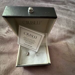 Diamond Stud Earrings Crislu 2ct Silver Cubic Zirconia Gift Box unworn